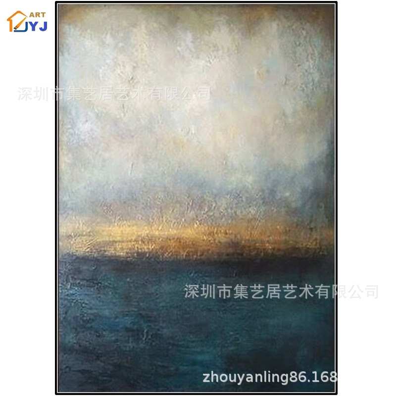 现代酒店别墅样板房装饰画赵无极抽象油画批发黑色PS外框装裱油画