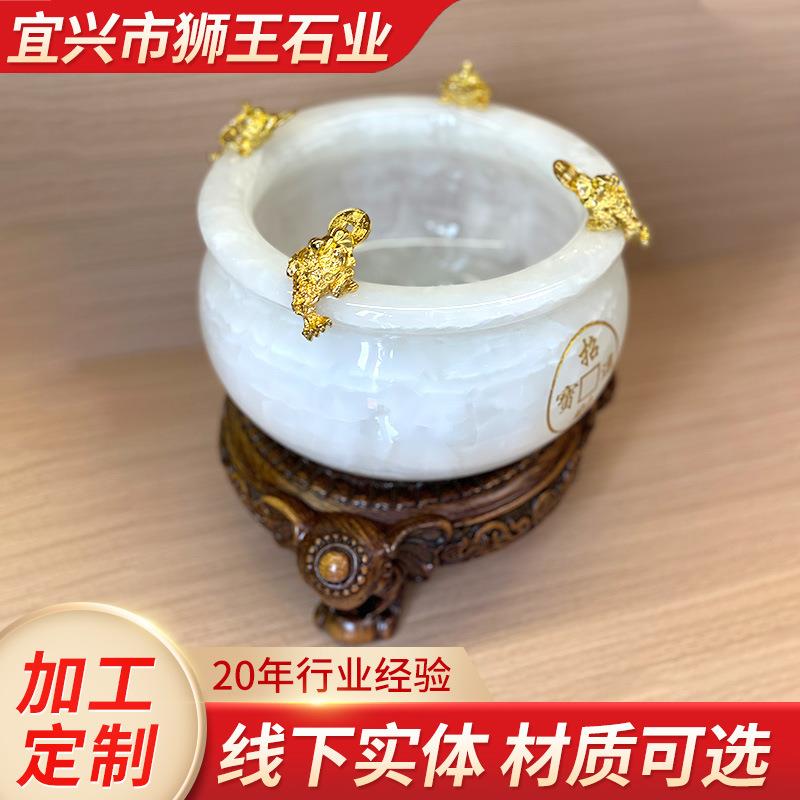 天然玉石聚宝盆摆件家用玄关办公室装饰品四方金尊工艺品