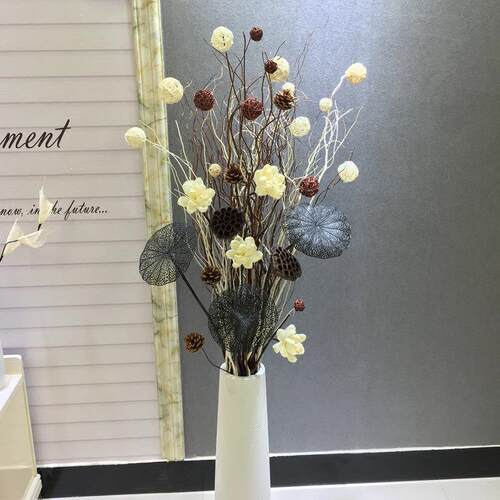 干树枝干花装饰客厅落地玄关隔断橱窗龙柳高枝叶脉花天然假花摆件