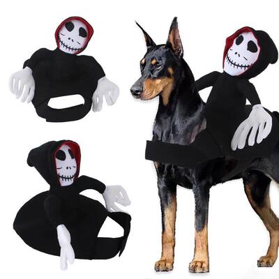 Halloween Death Rider Dog Costume Skeleton Jumpsuit Riding O