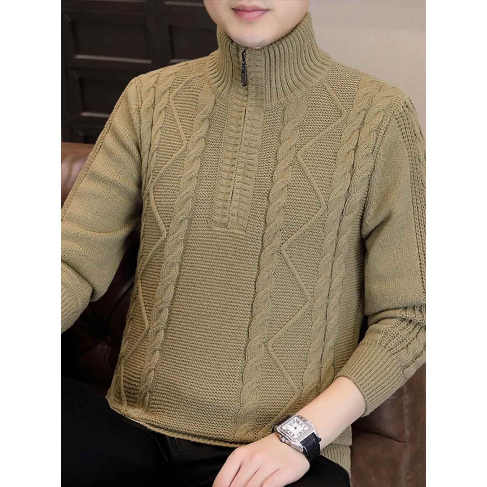 秋冬毛衣男士新款上衣半拉链加厚款保暖高领线衣服麻花纹立0926c
