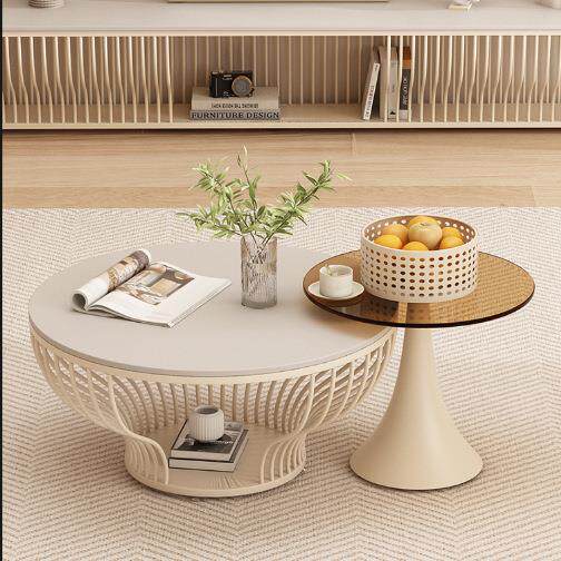 2026新款岩板茶几组合客厅电视柜家用阳台极简小户型奶油风设计师