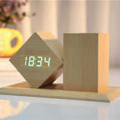 厂家批发声控闹钟LED木钟创意笔筒时尚 礼品木头钟学生礼品多功能