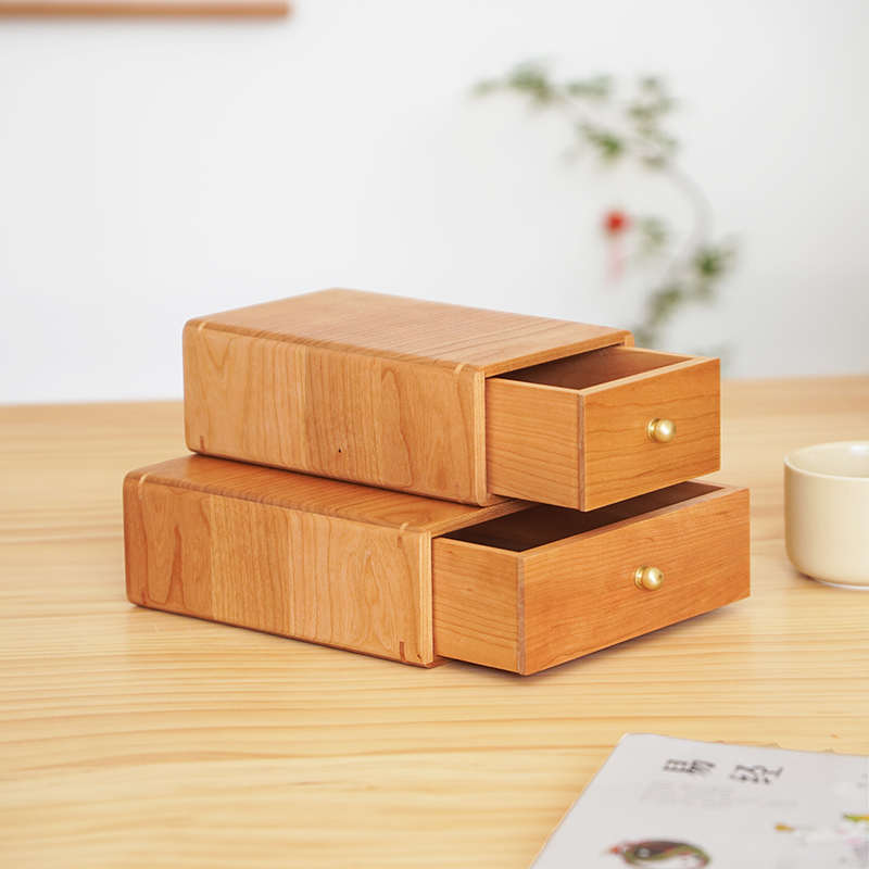 40N樱桃木实木小号桌面长方形收纳盒抽屉式收纳盒 首饰发卡杂物盒