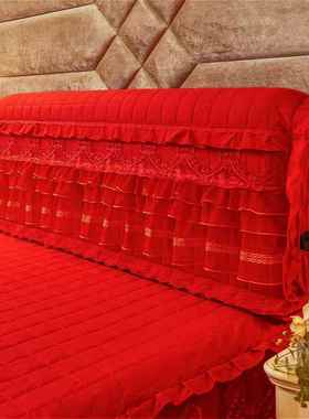 A6L新款结婚庆大红色蕾床头罩布软包艺皮床头套加大全丝防尘F75HT