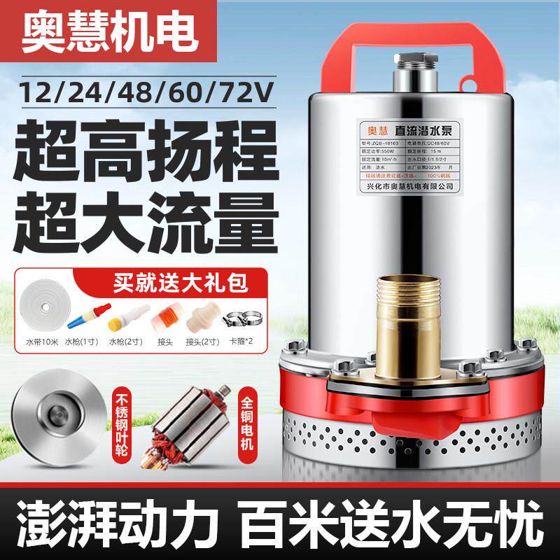 直流潜型水泵48v60v2V电瓶专用抽直流潜水水泵农用灌溉小12v24v抽