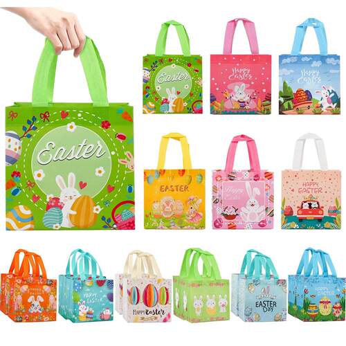 12/24pcs Easter Gift Bags with Handle,12 Styles Rabbit Bunny