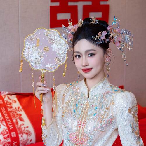 团扇新娘结婚秀禾婚礼diy材料扇子手工喜扇婚扇高级成品中式新婚