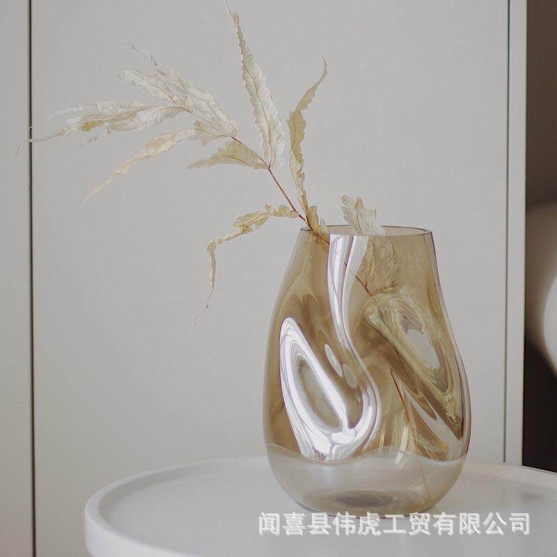 设计师款透明玻璃花瓶不规则餐桌花瓶样板间摆件彩色花器