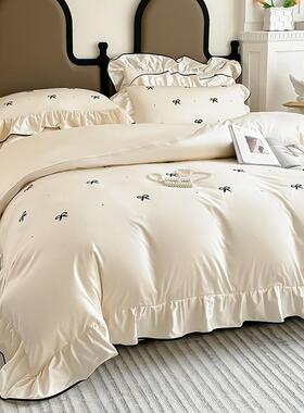 202色棉6春夏全绣花四件套公主风纯刺绣奶油风OXA床单被棉套全斜