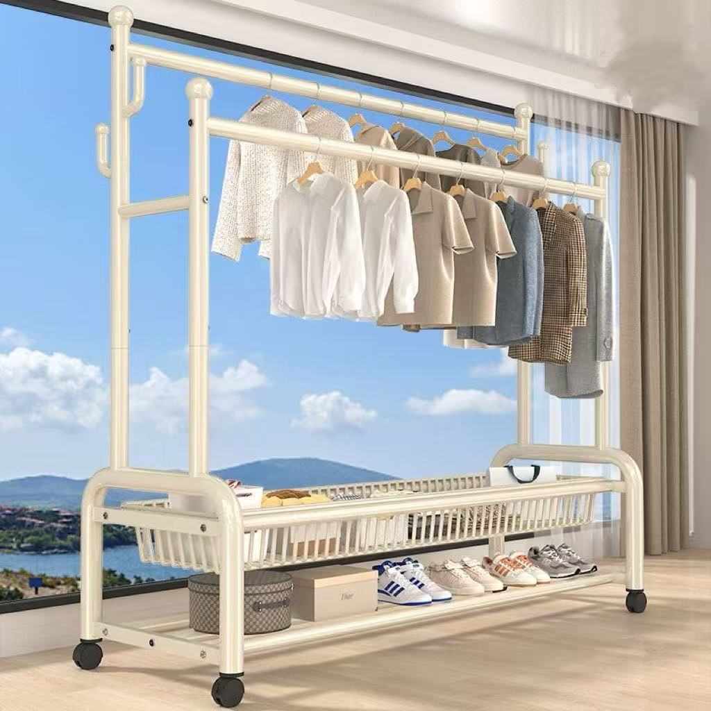 简易可晾衣架卧室双杆衣服落地式室内移动家用架子衣帽架落地加厚