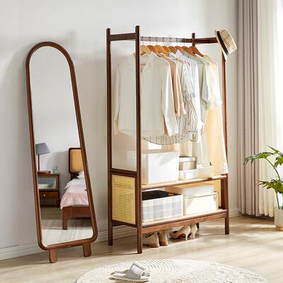 逸衣架落地卧网室家RF-1763*红落地收纳衣帽架子家置物简易实木挂