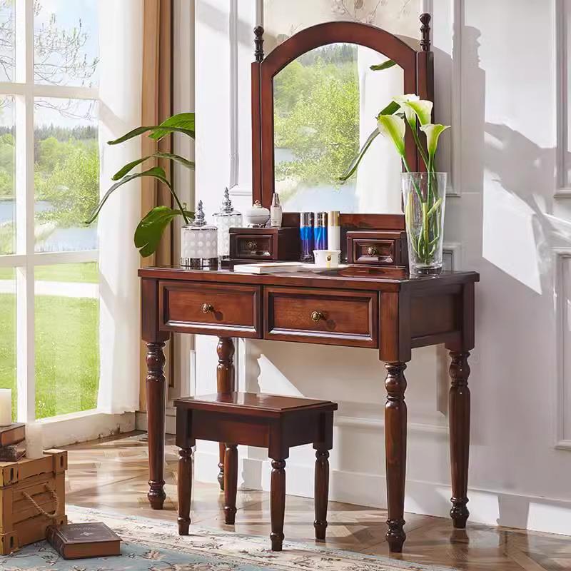 梳妆台卧室美式简约化妆台小型欧式实木化妆桌复古简易轻奢梳妆桌