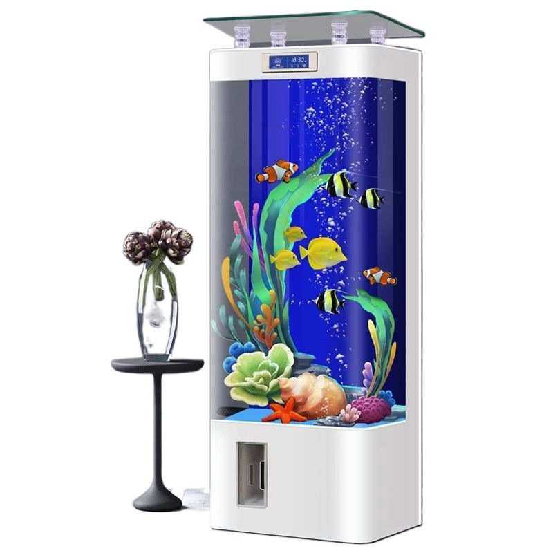 CUM新款热弯鱼缸客厅电视柜旁家用水族箱落地中大型玻璃免换水金