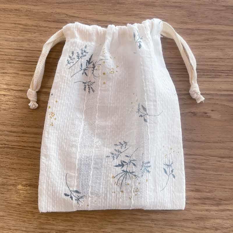 收纳袋抽绳束口INS白色提花纯棉布袋购物小布袋小号袋环保袋内衣