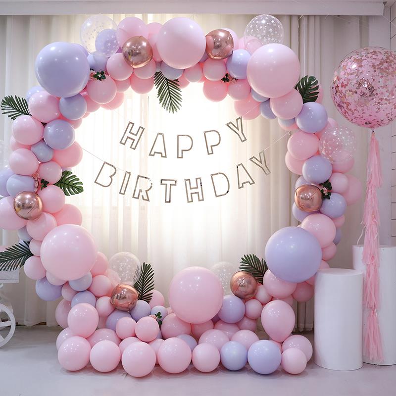 马卡龙色系气球圆环拱门适用于生日派对布置 婚礼婚房装饰