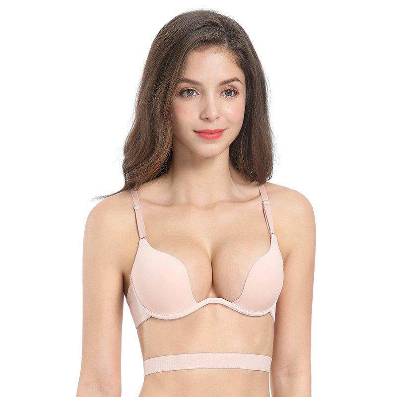 Sexy Lingerie Deep U Backless Bras Low Cut Push Up Bra文胸