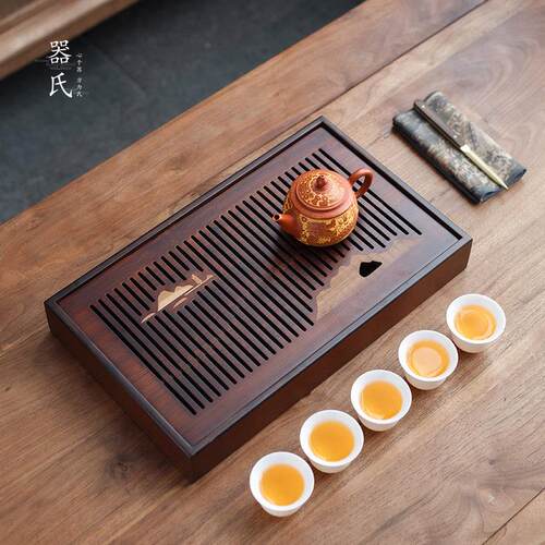器氏 竹制功夫茶盘现代小型储水式干泡盘家用重竹简易沥水小茶台