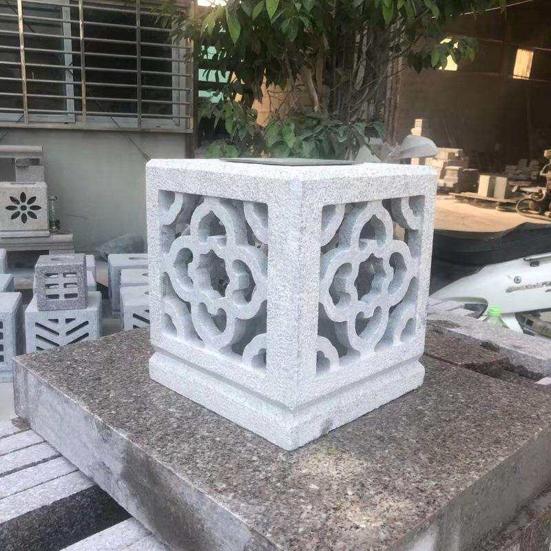 包邮石雕灯笼花岗岩太阳能柱头中式庭院仿古整石户外别墅草坪灯