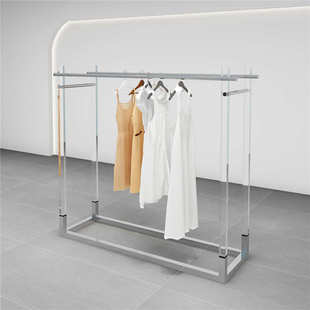 货架 亚克力不锈钢双排挂衣架中岛架陈列架女装 服装 店展示架落地式