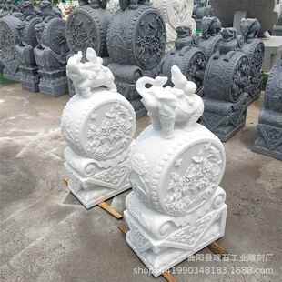 汉白门玉石雕小象石鼓门口精石美大LS-X71理门墩抱鼓石摆件现货鼓