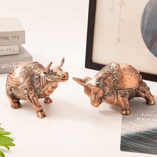 欧式 家用客厅茶几带盖防飞灰烟缸 金属发财牛烟灰缸 奢华创意个性