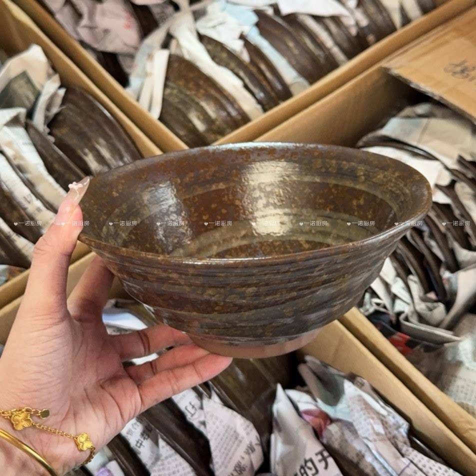 一诺厨房复古手作面碗陶瓷碗大碗螺纹汤面碗家用高级感汤碗沙拉碗图片
