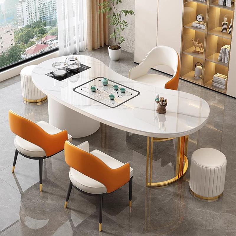 轻奢现代简约岩板茶桌客厅家用办公茶台阳台办公室小型茶桌椅W18