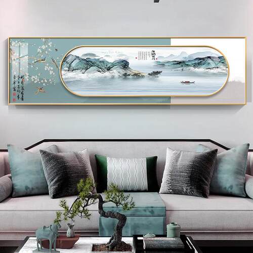 网红江山多沙娇新中式约客厅饰画壁画大发背景气墙挂画装现代简山
