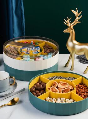 创意双层旋转糖果盒 婚礼喜庆红色分格干果盘 塑料家用带盖坚果盘