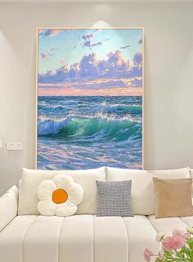 2025新款奶油风客厅装饰画海浪风景卧室挂画北欧小众治愈系餐厅画