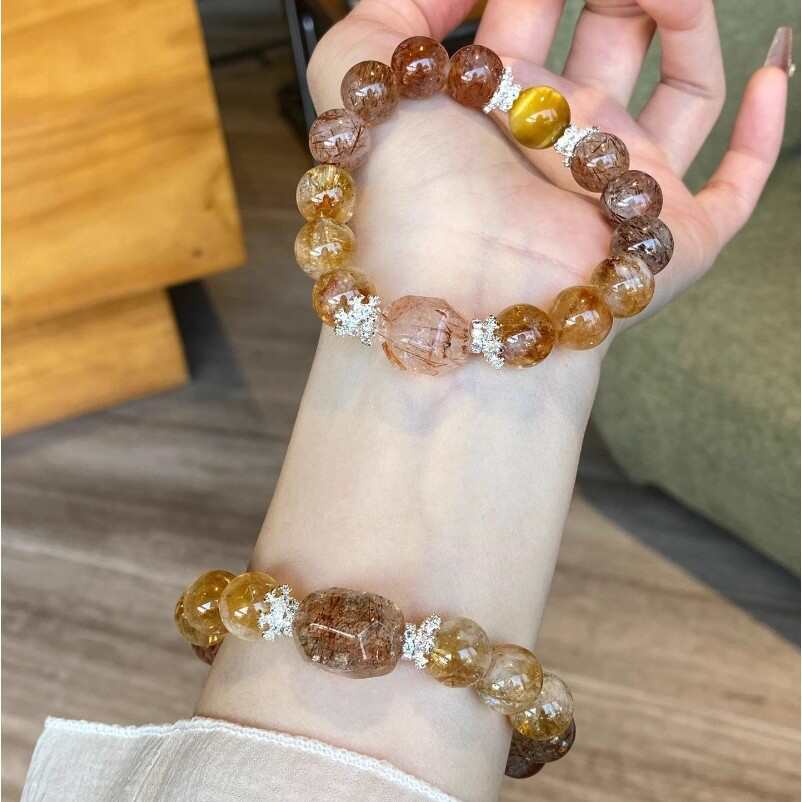 黑金超七天然水晶手串太阳石黄水晶事业健康感情高级感手链