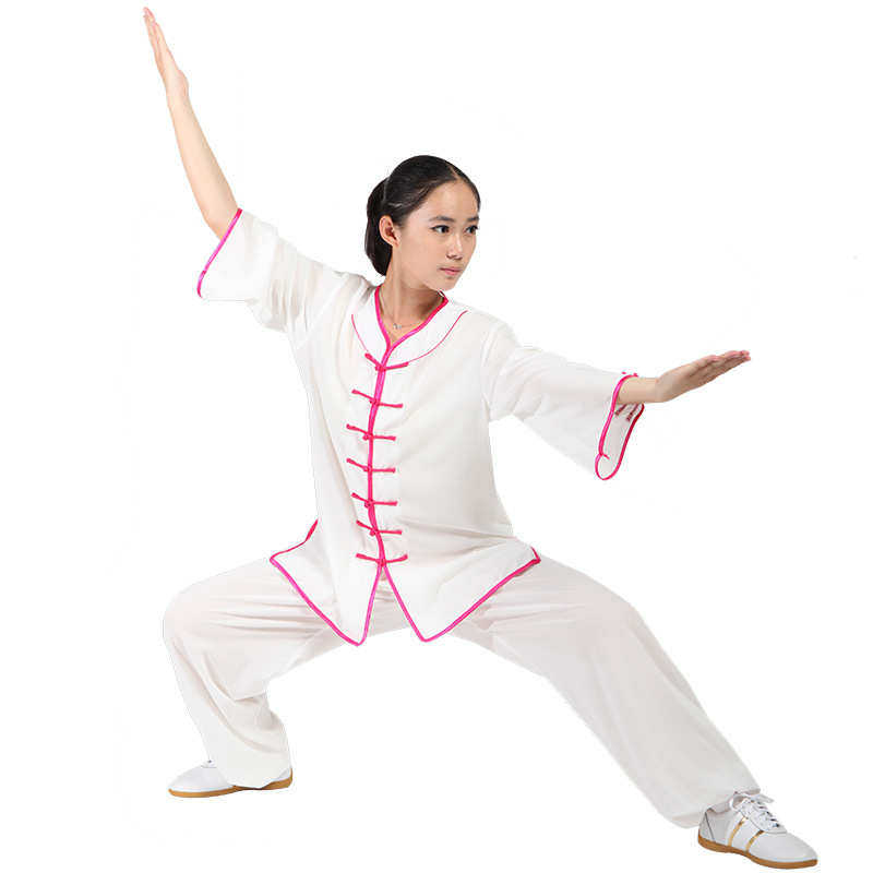 劲极春夏棉加丝太极服女中袖练功服花扣木兰服表演服晨练服装批发