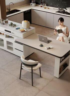 简台尚坊油吧岩风QUO方奶形板中古风茶几岛台餐桌一体