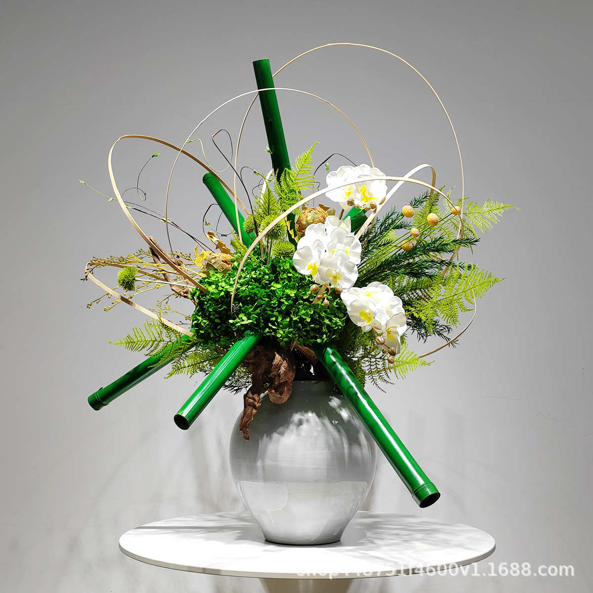 简约新中式空间架构花艺摆件样板房玄关仿真花装饰品酒店前台软装