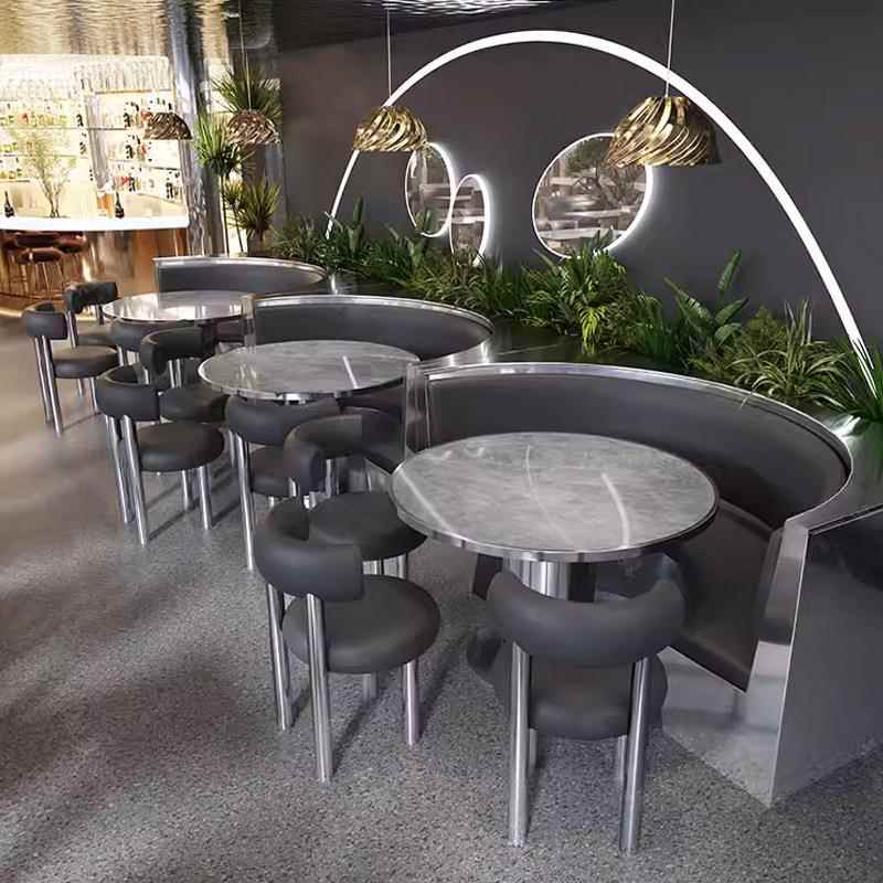 西餐厅茶餐厅不锈钢半圆卡座沙发主题餐厅网红火锅店料理店桌椅