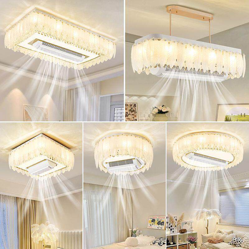 奶油风客厅灯无叶风扇灯吊扇灯2026年新款轻奢水晶吸顶灯智能灯具