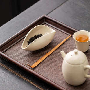 茶荷取茶醒茶家用茶道配件 草木灰茶则茶拨两件套陶瓷功夫茶具日式