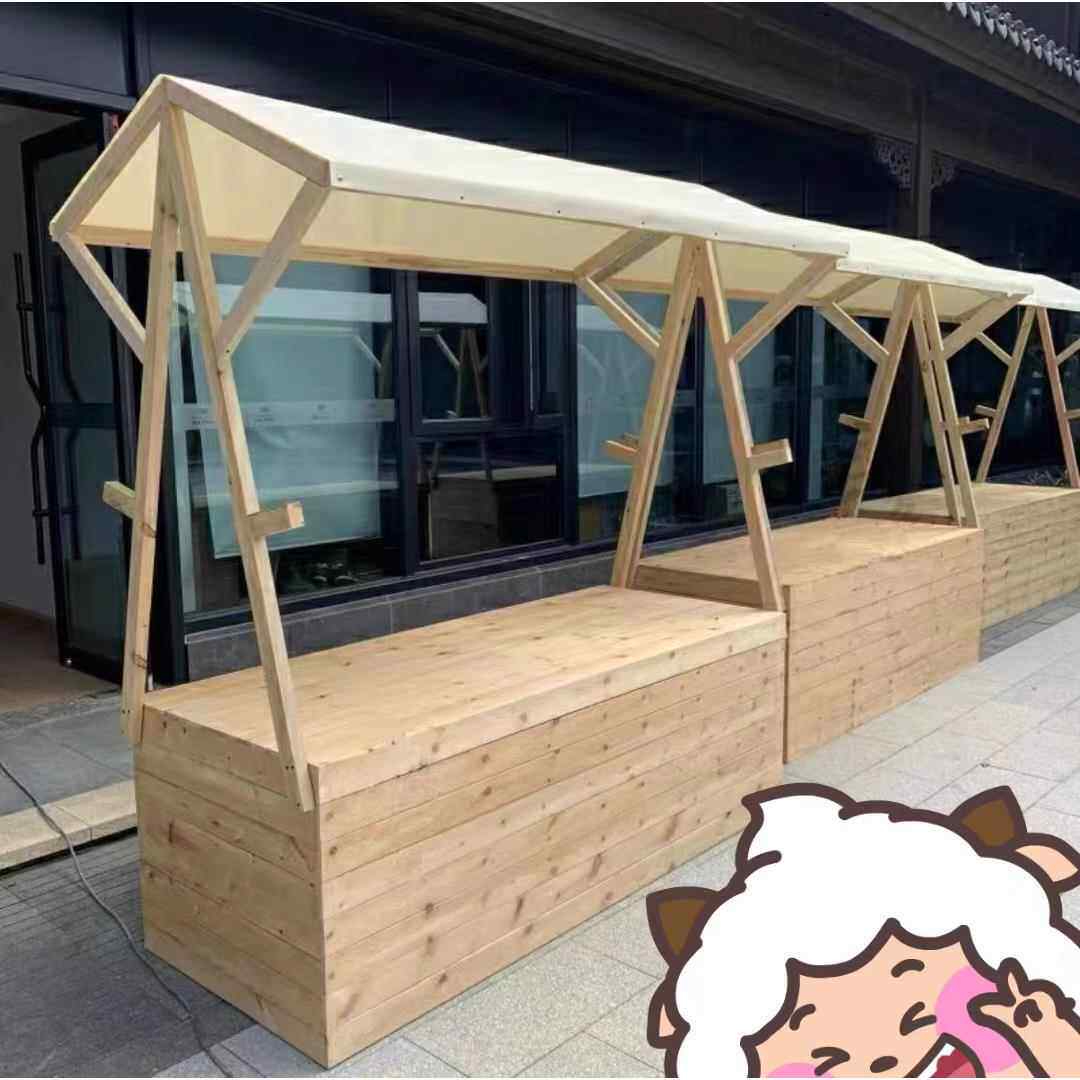 防腐木售货车木制夜市摆摊车小推车商场集市地摊展示架移动可折叠