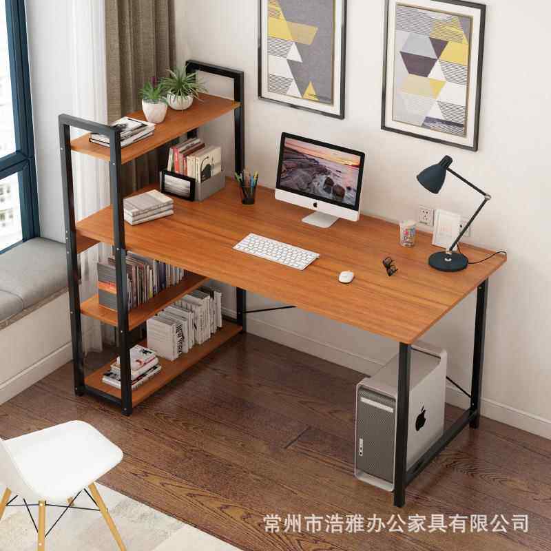 台式电脑桌现代简约书桌书架组合家用卧室简易钢木经济型写字桌子