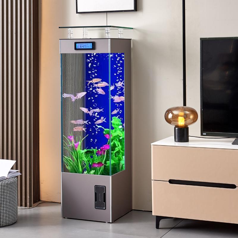 新款家用免水族箱方形立式鱼缸落地智能浮法换水轻奢客厅小型