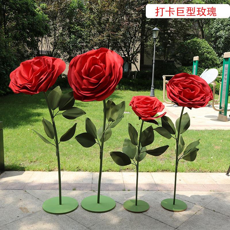 巨型婚庆立体玫瑰纸花艺婚礼大玫瑰道具美陈摆件网红橱窗布置装饰