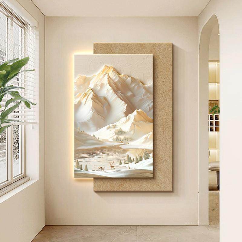 奶油风背有靠山玄关装饰画大气山水走廊过道挂画入户正对门壁画