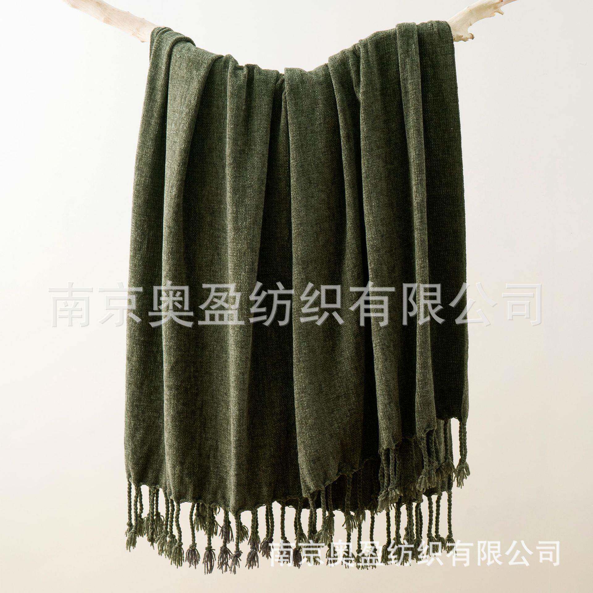 亚马逊午睡毯沙发盖毯雪尼尔手工流苏盖毯纯色外单高克重沙发毯子