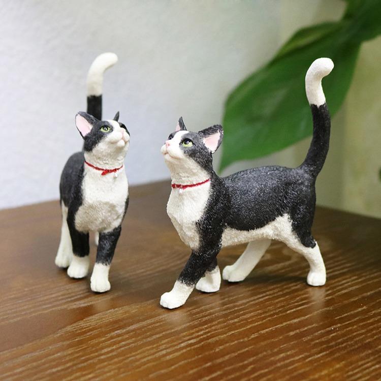 厂家直销黑白猫奶牛猫仿真猫咪模型车载摆件树脂工艺品