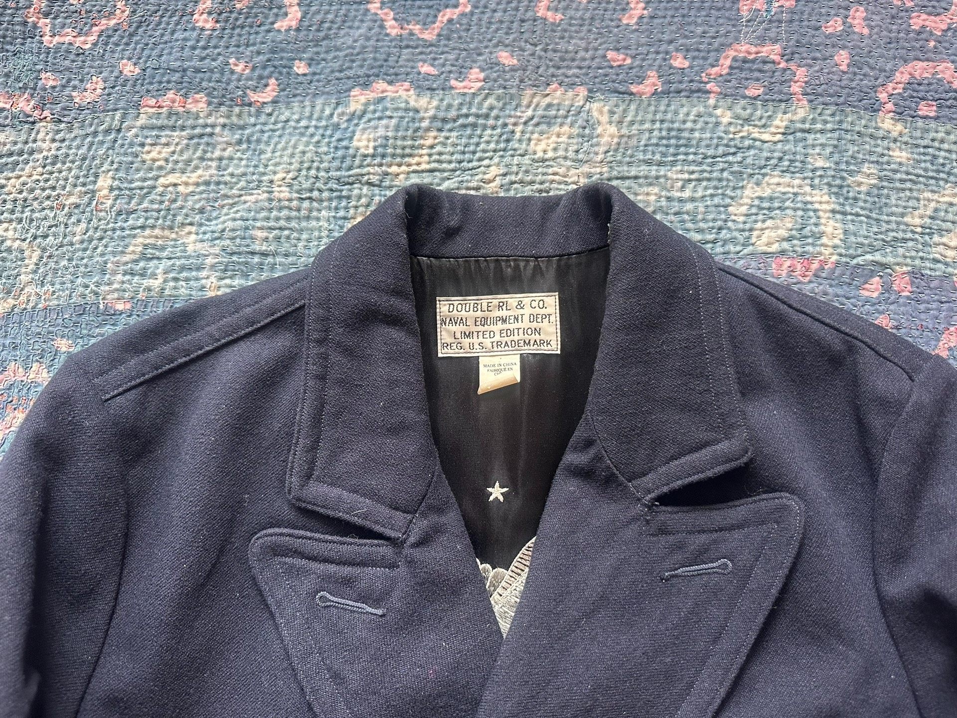 RRL Embroidered Double-Breasted Wool Coat — detail
