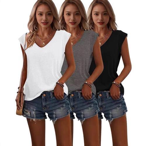 Women's V-neck hooded sleeve T-shirt
