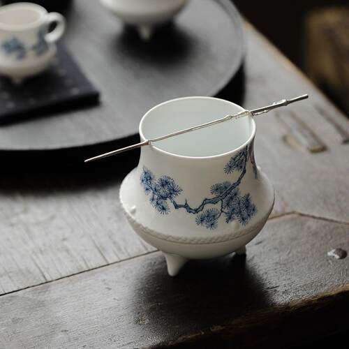 弥言三足鼎手绘松风建水纯手工陶瓷茶洗杯洗茶桌茶渣斗水盂茶渣缸