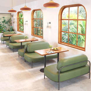 组合奶茶店卡座餐厅桌椅红风铁椅商用咖啡厅休闲沙发网工业艺酒吧