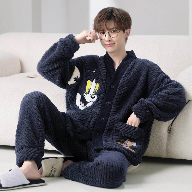 秋冬款加厚珊瑚绒加肥加大码青少年睡衣男15-18岁帅气胖男孩大童0
